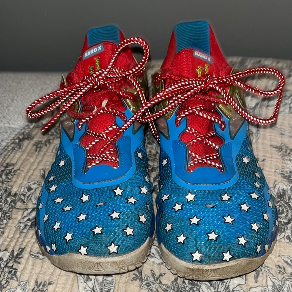 Limited edition Wonder Woman Rebok Nano X Vibrant Blue and Red Star Sneakers